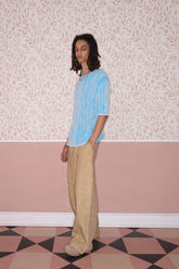 3D Stripe Blue & White Knit Cotton T-Shirt