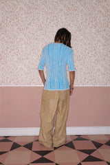 3D Stripe Blue & White Knit Cotton T-Shirt