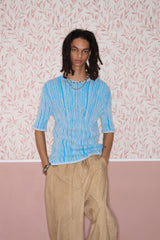 3D Stripe Blue & White Knit Cotton T-Shirt