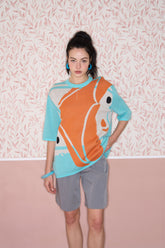 Paint Splashed Poker Knit Cotton T-Shirt