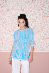 3D Stripe Blue & White Knit Cotton T-Shirt