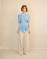 3D Stripe Blue & White Knit Cotton T-Shirt