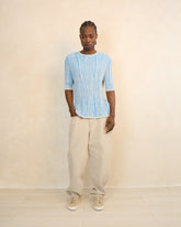 3D Stripe Blue & White Knit Cotton T-Shirt