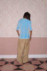 3D Stripe Blue & White Knit Cotton T-Shirt