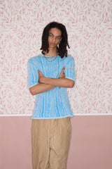 3D Stripe Blue & White Knit Cotton T-Shirt