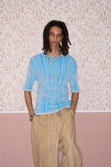 3D Stripe Blue & White Knit Cotton T-Shirt