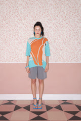 Paint Splashed Poker Knit Cotton T-Shirt