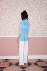 3D Stripe Blue & White Knit Cotton T-Shirt