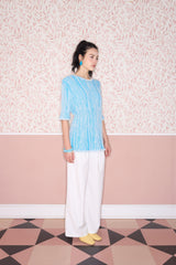 3D Stripe Blue & White Knit Cotton T-Shirt