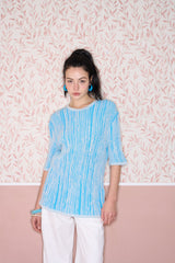 3D Stripe Blue & White Knit Cotton T-Shirt