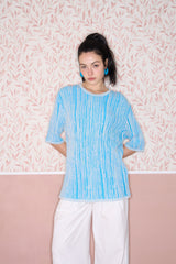 3D Stripe Blue & White Knit Cotton T-Shirt