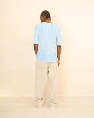 3D Stripe Blue & White Knit Cotton T-Shirt